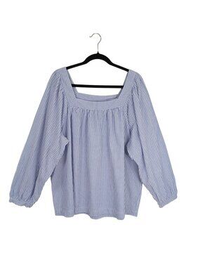 Striped Square Neck Blouse By Terra & Sky 2X Long Sleeve Cotton Womens Top